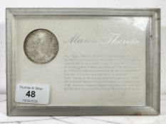 A Maria Theresa silver restrike Thaler, diameter 50 mm, weight 28.