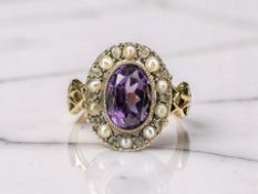 An amethyst, split pearl and old-cut diamond cluster ring, 19th century,