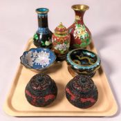 Two 20th century Chinese cloisonne enamel vase, a further vase and cover,