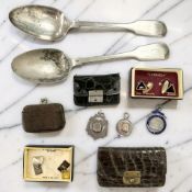 Three silver fobs, a pair of 9ct gold on silver cuff links, another pair of plated cuff links,