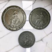 A George III cartwheel two pence 1797, similar cartwheel penny,