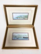 Digby Page (Contemporary) : Fishing boats moored at low tide, watercolour, 10 cm x 22 cm,