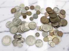A collection of silver and other coins including a German Willem II Funf Mark 1908 of higher-grade,