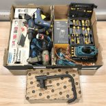 Assorted hand and power tools including Black & Decker, Workzone, etc.
