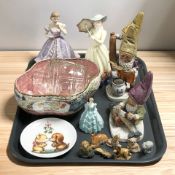 A group of Wade Whimsies, Maling lustre bowl, West German figures of garden gnomes,