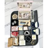 A collection of costume jewellery, bracelets and necklaces, dress rings,