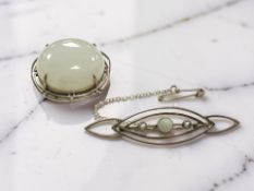 A 9ct yellow gold Edwardian bar brooch set with opal together with a further brooch of the same age