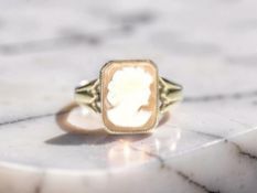 A 9ct yellow gold cameo ring, size I CONDITION REPORT: 2.