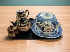 A group of ceramics to include blue and white Staffordshire meat plate, Victorian china,