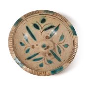 Western Asiatic Ceramic Bowl with Blue Leaf Design