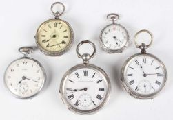 A silver cased keywind open-faced gentleman's pocket watch, the white enamelled dial, movement and