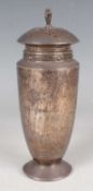 An Elizabeth II silver sugar caster of tapering form with pierced domed cover, the neck decorated