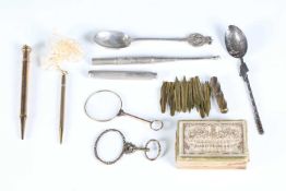A small group of items, including two rolled gold propelling pencils, a silver pencil holder by