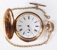 An 18K gold hunting cased keyless wind minute repeating gentleman's pocket watch, the unsigned