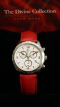 Christopher Ward quartz chronograph. 36mm steel case with screwdown crown and tachymeter outer