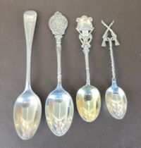 A silver teaspoon, the finial in the form of the City Rifle Club HM Sheffield 1905; another with
