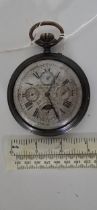 A "Goliath size" perpetual moon-phase pocket or travelling watch, 80mm dia. with silvered dial and