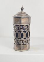 A small quantity of silver items including sugar sifter HM London 1834; a finely engraved silver