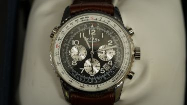 Rotary Chronospeed quartz chronograph. 42mm steel case.  Rotary signed box (hinge broken) with