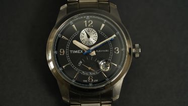 Timex Power Reserve Automatic. 41mm steel case with screwdown crown and display caseback.  Black
