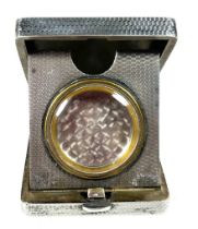A good silver travel clock case, 65x57x16mm, HM Birmingham 1927, with engine  turned finish