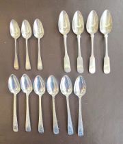 A set of six bright-cut Old English pattern coffee spoons, Newcastle circ 1790; four Scottish fiddle