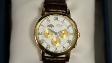 Rotary triple calendar moonphase in gold plate. C.2007 40mm case, gold plated.  While dial with