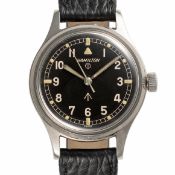 A GENTLEMAN'S STAINLESS STEEL BRITISH MILITARY HAMILTON RAF PILOTS WRIST WATCH CIRCA 1960s Movement: