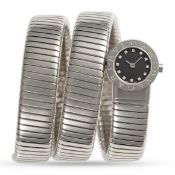 A LADY'S STAINLESS STEEL BULGARI TUBOGAS 3 ROW BRACELET WATCH CIRCA 2000, REF. BB 19 1TS WITH