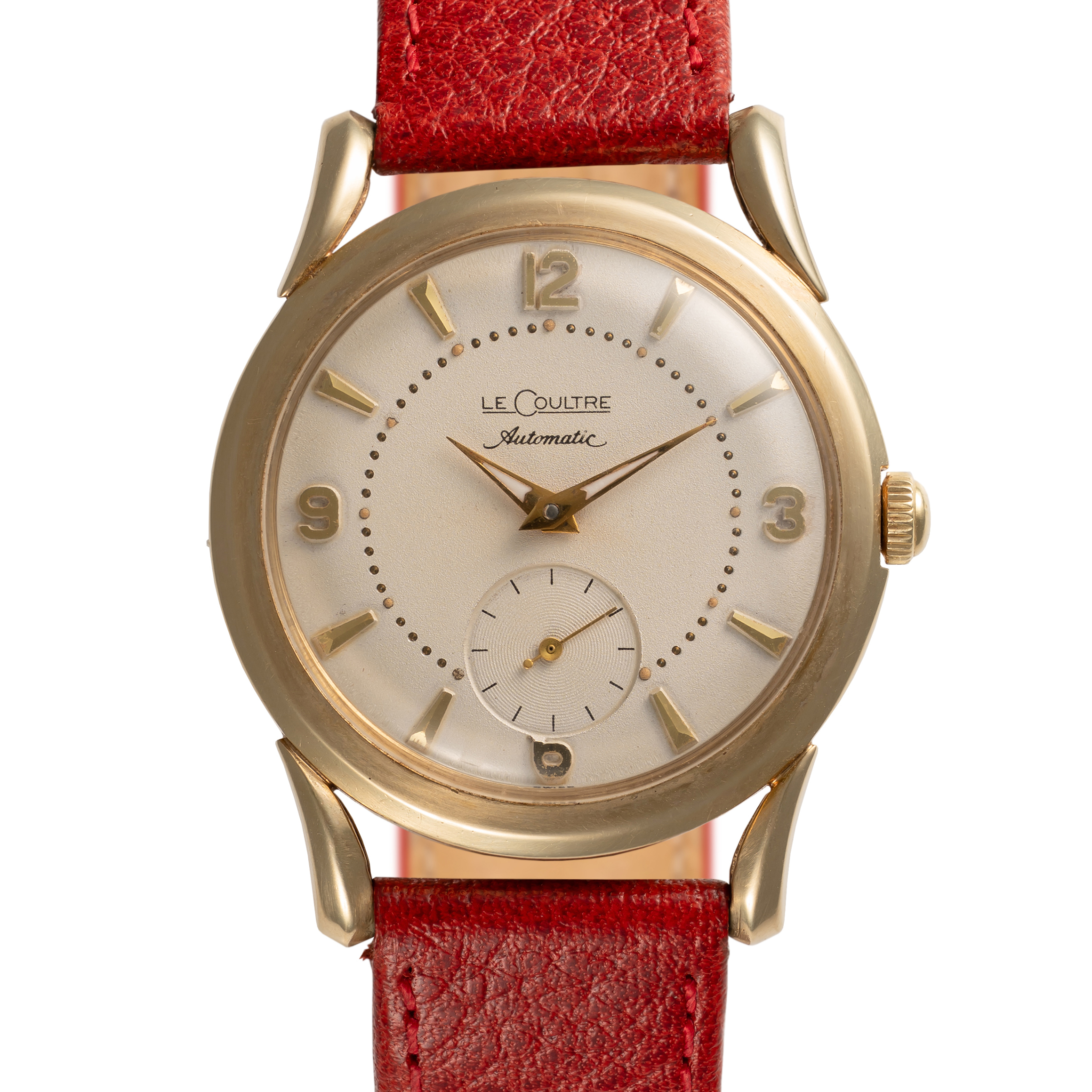A GENTLEMAN'S SIZE 14K SOLID GOLD LECOULTRE AUTOMATIC WRIST WATCH  CIRCA 1950s, REF. 972-633 MADE