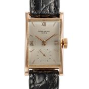 A FINE GENTLEMAN'S SIZE 18K SOLID ROSE GOLD PATEK PHILIPPE PAGODA WRIST WATCH DATED 1953, REF.