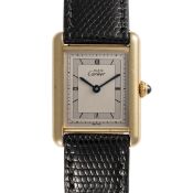 A GENTLEMAN'S SIZE SOLID SILVER GILT MUST DE CARTIER TANK WRIST WATCH CIRCA 1980s REF. 681006 WITH