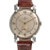 A GENTLEMAN'S LARGE SIZE STAINLESS STEEL ULYSSE NARDIN WRIST WATCH CIRCA 1950s, REF. 373 WITH ART