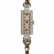 A LADY'S FINE PLATINUM & DIAMOND ART DECO BRACELET WATCH BY ENCAUSSE & KRASKER PARIS CIRCA 1930s,