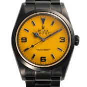 A GENTLEMAN'S SIZE PVD COATED STAINLESS STEEL ROLEX OYSTER PERPETUAL EXPLORER BRACELET WATCH CIRCA