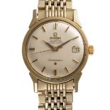 A GENTLEMAN'S SIZE STAINLESS STEEL & GOLD OMEGA CONSTELLATION DATE CHRONOMETER BRACELET WATCH