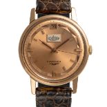 A RARE GENTLEMAN'S SIZE 18K SOLID ROSE GOLD LONGINES CONQUEST WRIST WATCH DATED 1961, REF. 9025