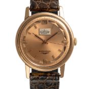 A RARE GENTLEMAN'S SIZE 18K SOLID ROSE GOLD LONGINES CONQUEST WRIST WATCH DATED 1961, REF. 9025