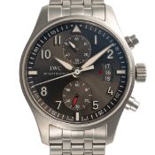 A GENTLEMAN'S SIZE STAINLESS STEEL IWC SPITFIRE AUTOMATIC CHRONOGRAPH BRACELET WATCH DATED 2013,