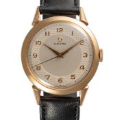 A RARE GENTLEMAN'S SIZE 19K SOLID ROSE GOLD OMEGA WRIST WATCH CIRCA 1950s, DURING THE 1950s THE