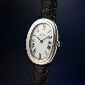 A RARE 18K SOLID WHITE GOLD CARTIER BAIGNOIRE WRIST WATCH CIRCA 1980, REF. 78094 WITH ORIGINAL PARIS