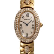 A LADY'S 18K SOLID YELLOW GOLD & DIAMOND CARTIER PARIS BAIGNOIRE BRACELET WATCH CIRCA 1990s, REF.