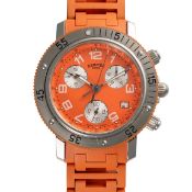 A STAINLESS STEEL & ORANGE RUBBER HERMES CLIPPER CHRONOGRAPH BRACELET WATCH CIRCA 2000s, REF. CL2.
