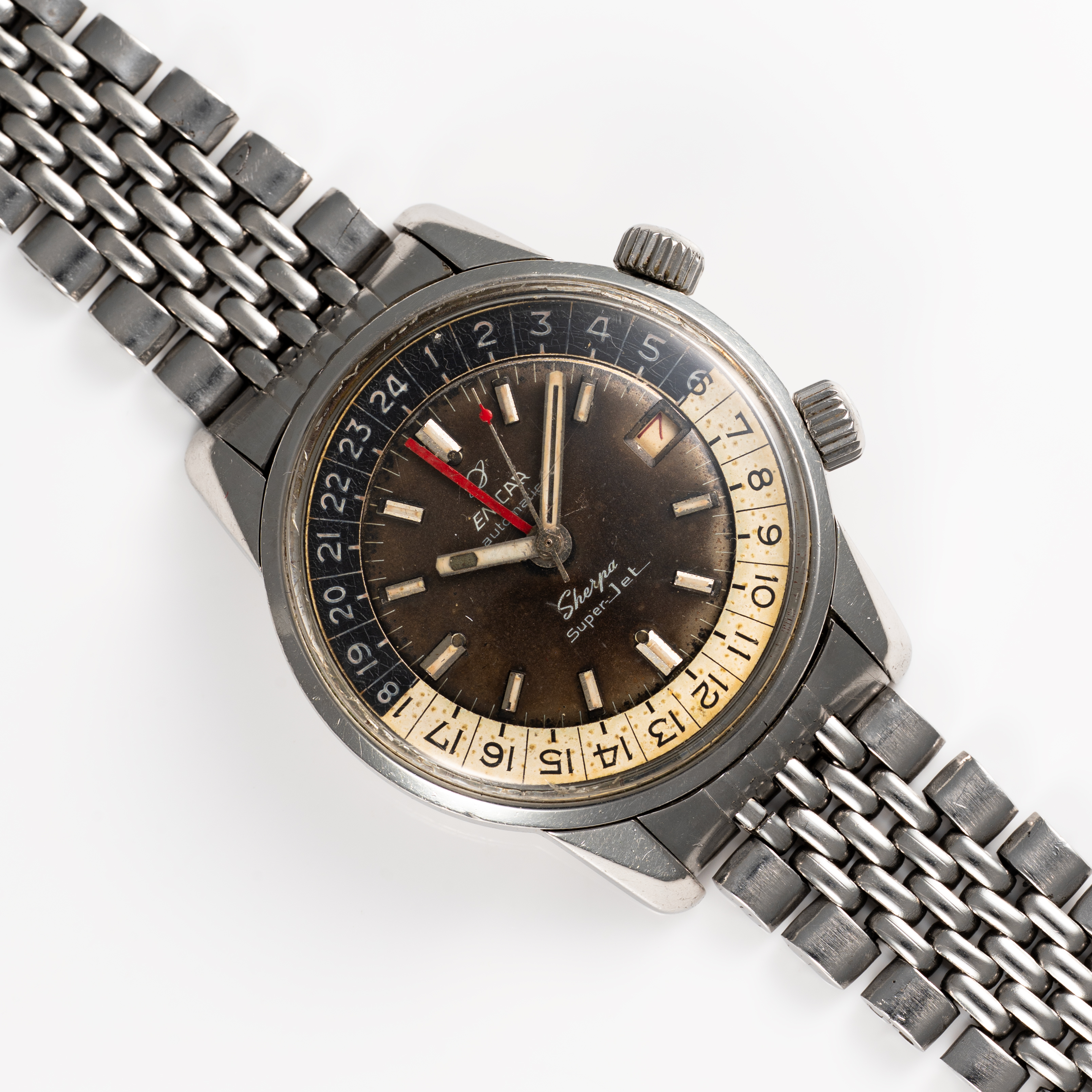 A GENTLEMAN'S STAINLESS STEEL ENICAR SHERPA SUPER JET GMT BRACELET WATCH CIRCA 1960s, REF. 166-35-04 - Image 3 of 5
