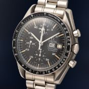 A RARE GENTLEMAN'S SIZE STAINLESS STEEL OMEGA SPEEDMASTER 