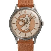 A RARE GENTLEMAN'S LARGE SIZE STAINLESS STEEL JAEGER LECOULTRE WRIST WATCH CIRCA 1954, MADE FOR