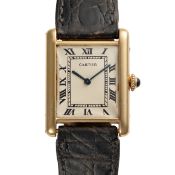 A RARE GENTLEMAN'S SIZE 18K SOLID GOLD CARTIER LONDON TANK WRIST WATCH DATED 1950 FROM THE LONDON