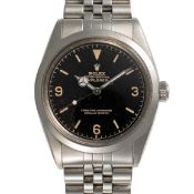 A RARE GENTLEMAN'S SIZE STAINLESS STEEL ROLEX OYSTER PERPETUAL EXPLORER BRACELET WATCH DATED 1963,