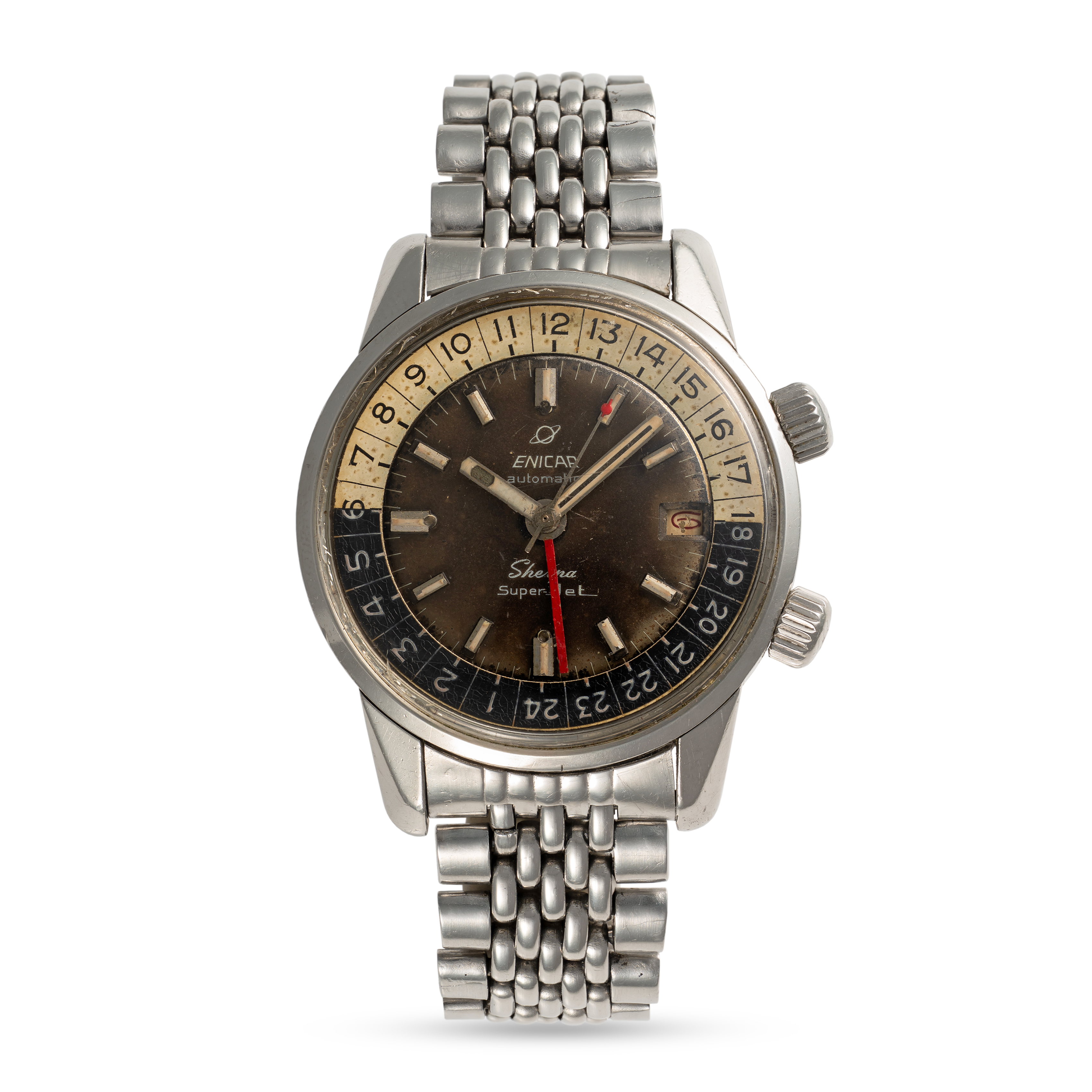 A GENTLEMAN'S STAINLESS STEEL ENICAR SHERPA SUPER JET GMT BRACELET WATCH CIRCA 1960s, REF. 166-35-04 - Image 2 of 5