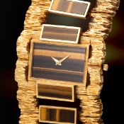 A FINE & RARE LADY'S LARGE SIZE 18K SOLID GOLD & TIGERS EYE STONE PIAGET BRACELET WATCH CIRCA 1970s,